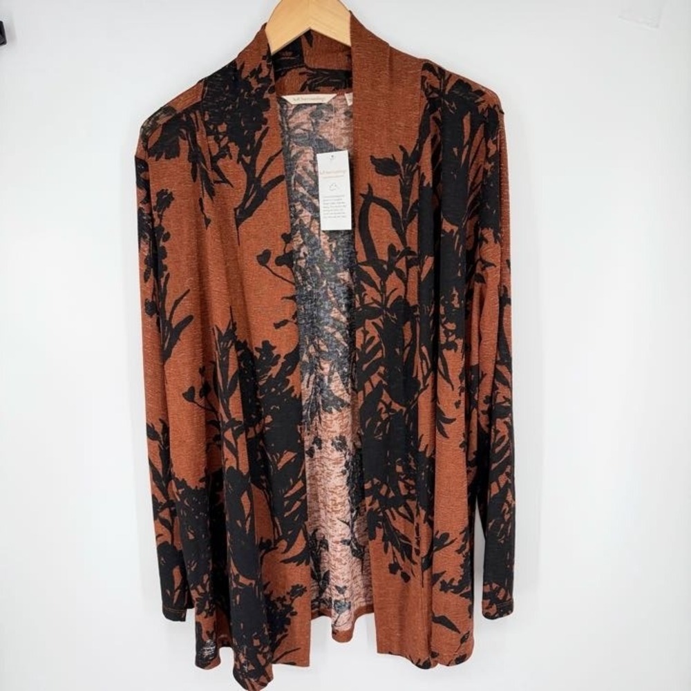 NEW Soft Surroundings Mara Topper Cardigan Kimono Sz L Rust Black Floral Duster